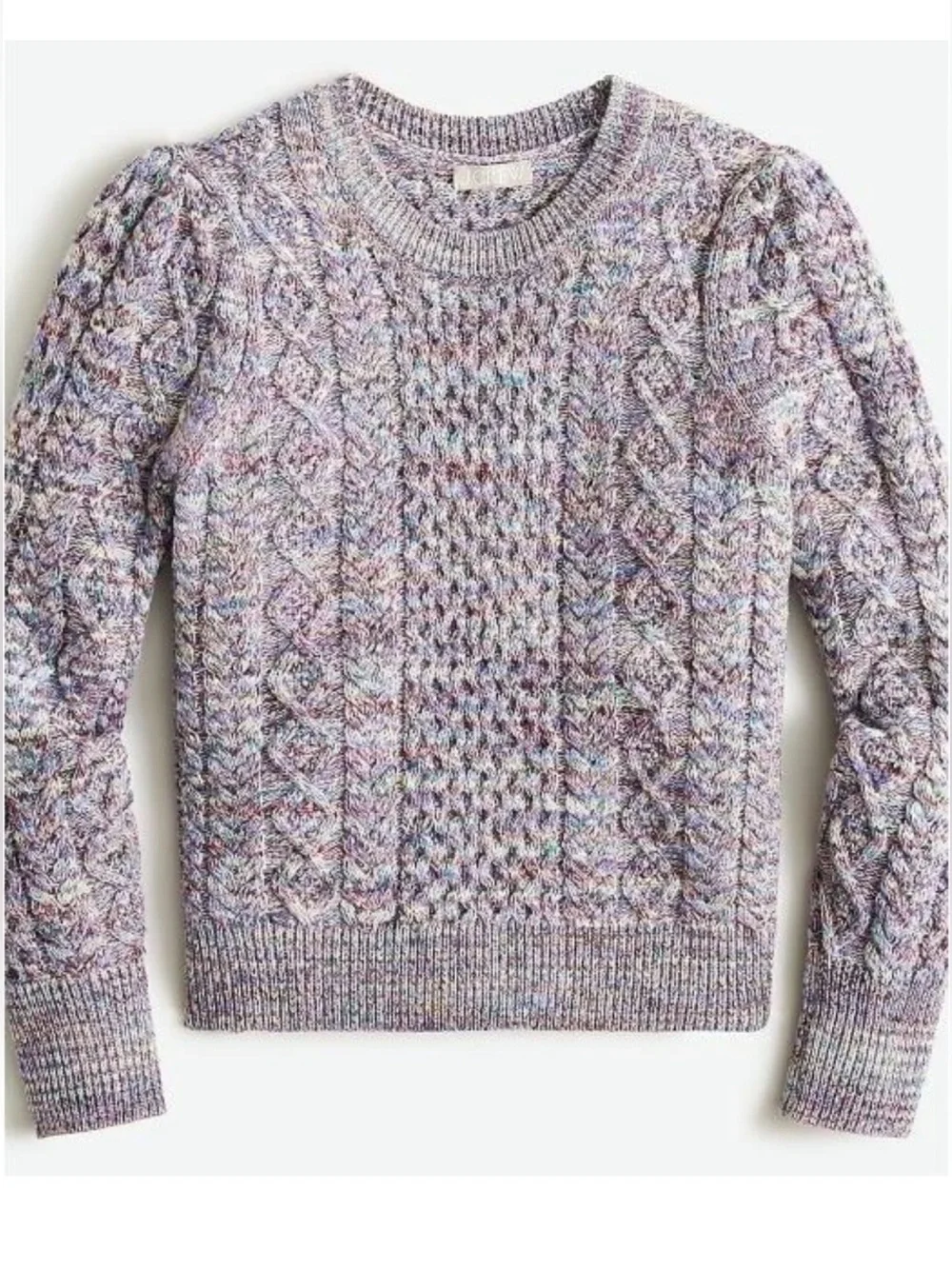 J.Crew 100% Wool Marled Cable Knit Fisherman’s Sweater - Purple Multicolor